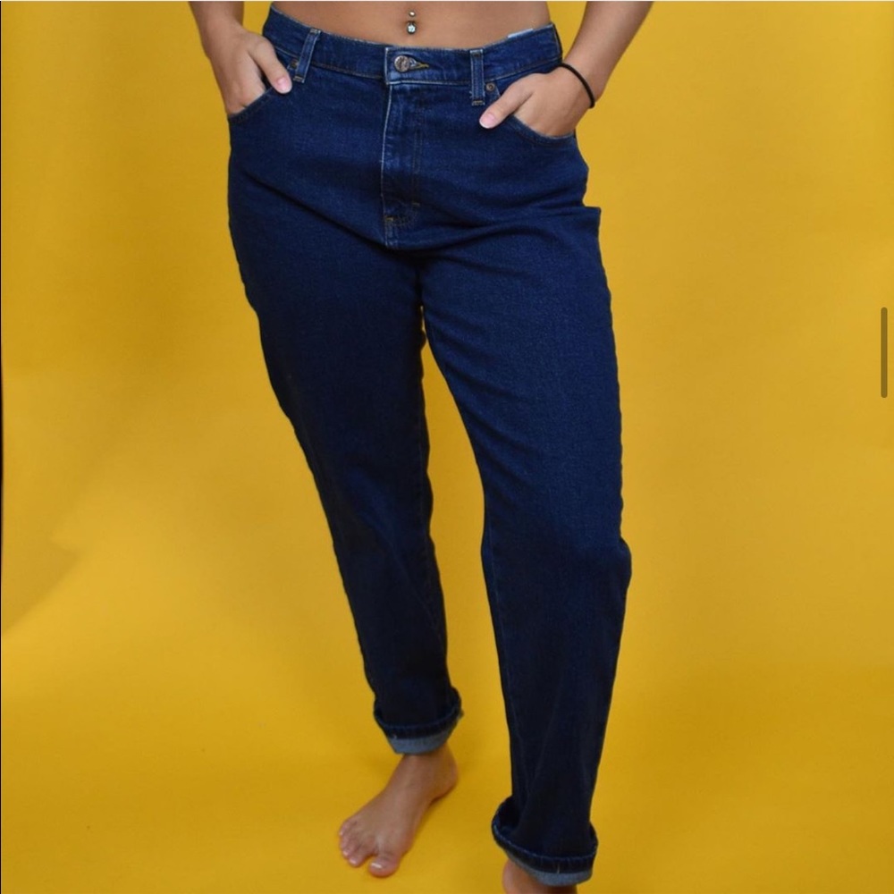 Oversized dark wash mom jeans